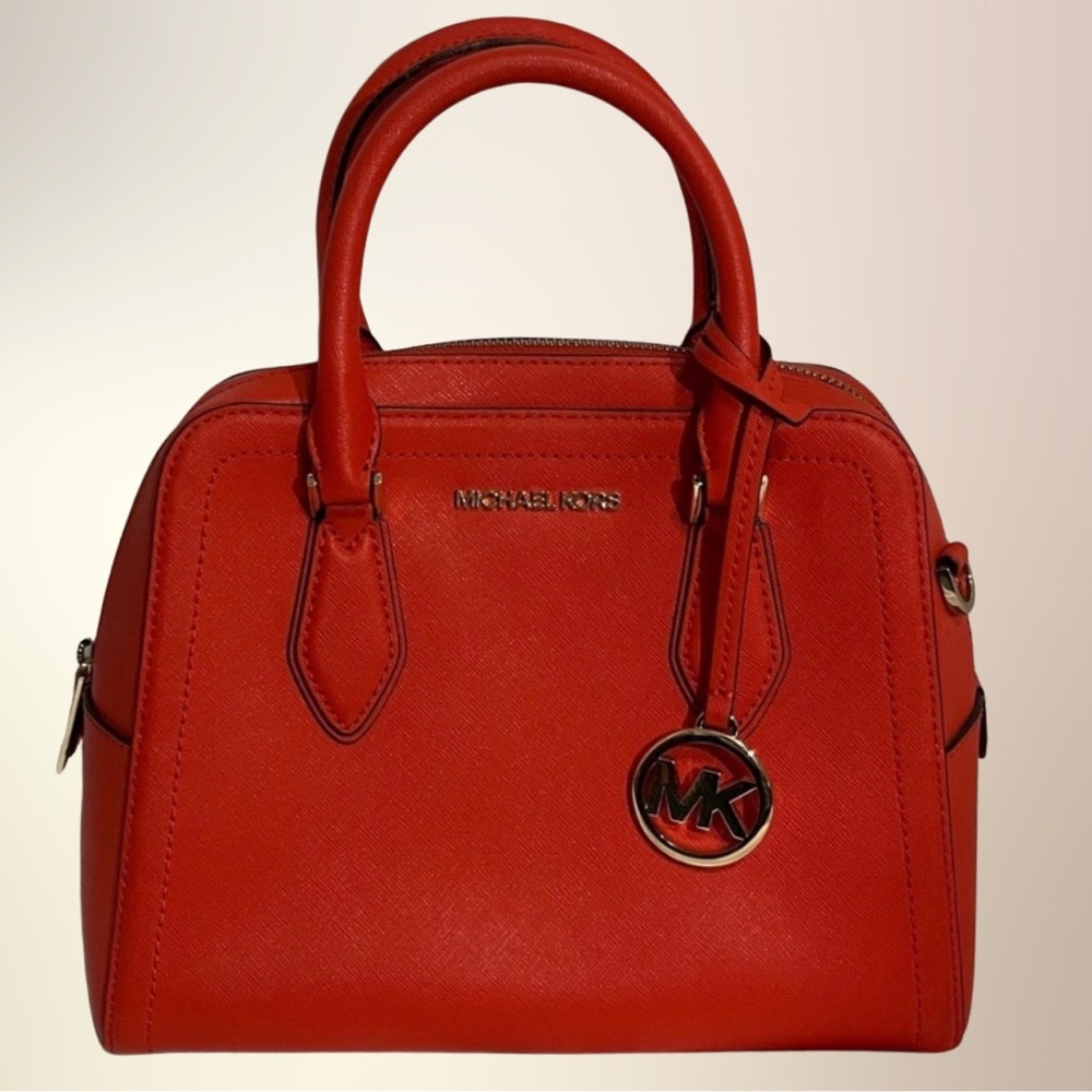 Michael Kors Saffiano Leather Satchel – Red MK Charm